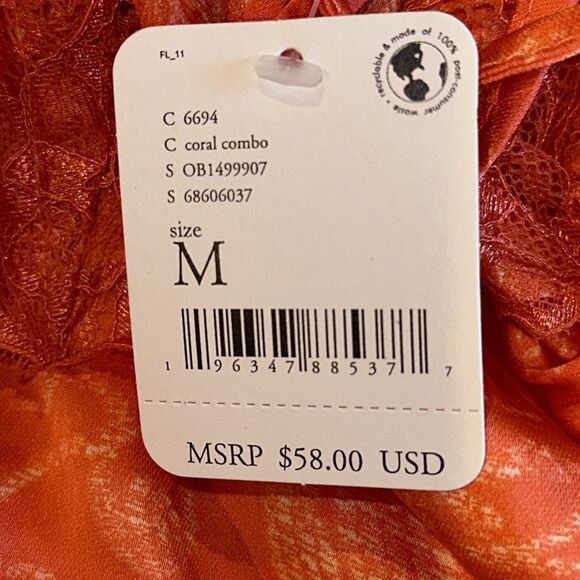 FREE PEOPLE INTIMATELY OFF THE COAST CAMI IN CORAL COMBO SIZE MEDIUM NWT - Picture 4 of 4